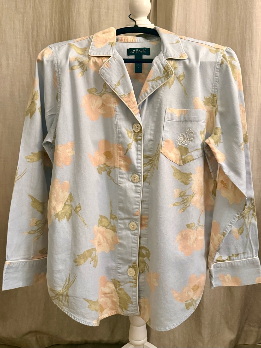 Lauren Ralph Lauren Light Blue Floral Button-Front Pajama Top